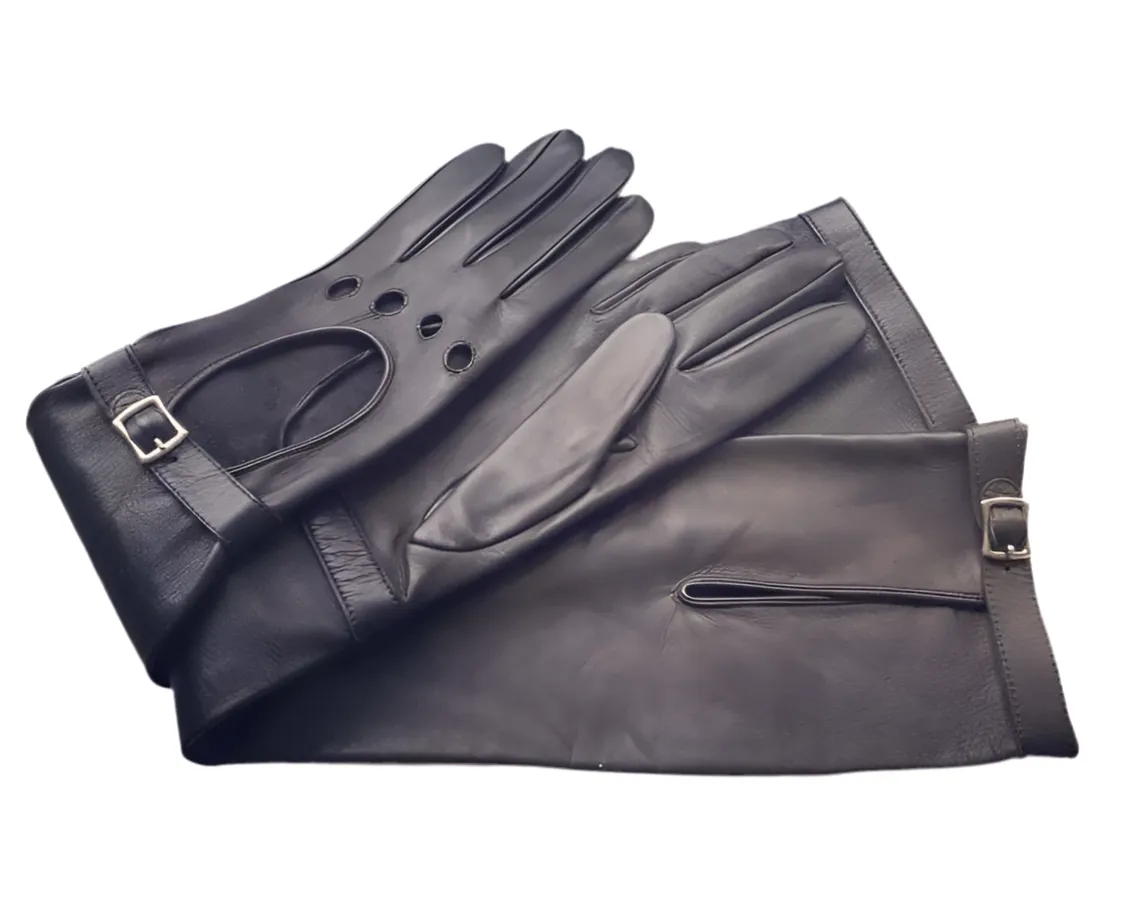 Handmade Women's Italian Napa Leather Lambskin Black Evening Unlined Gloves