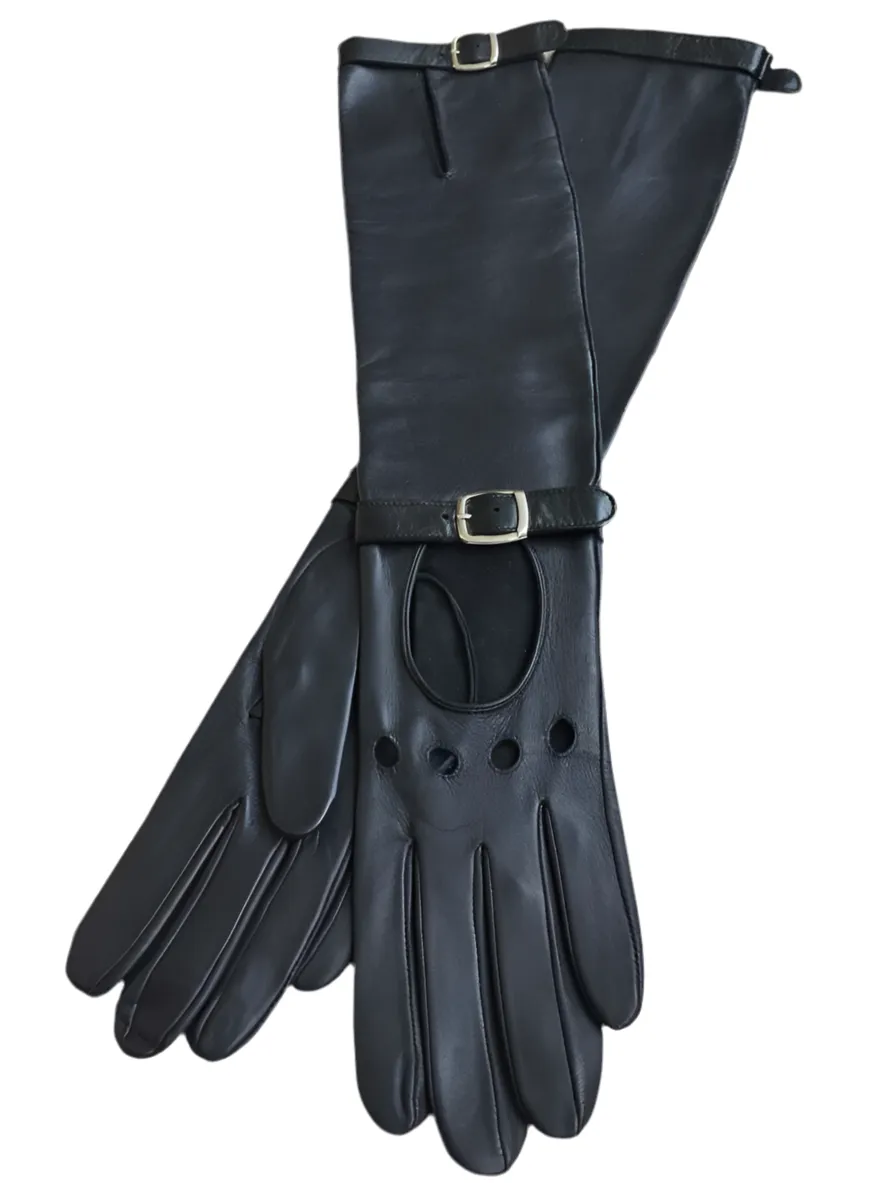 Handmade Women's Italian Napa Leather Lambskin Black Evening Unlined Gloves