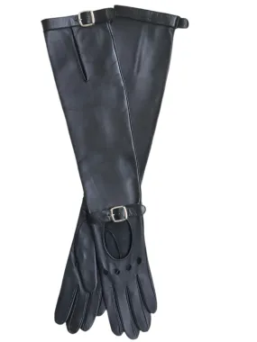 Handmade Women's Italian Napa Leather Lambskin Black Evening Unlined Gloves