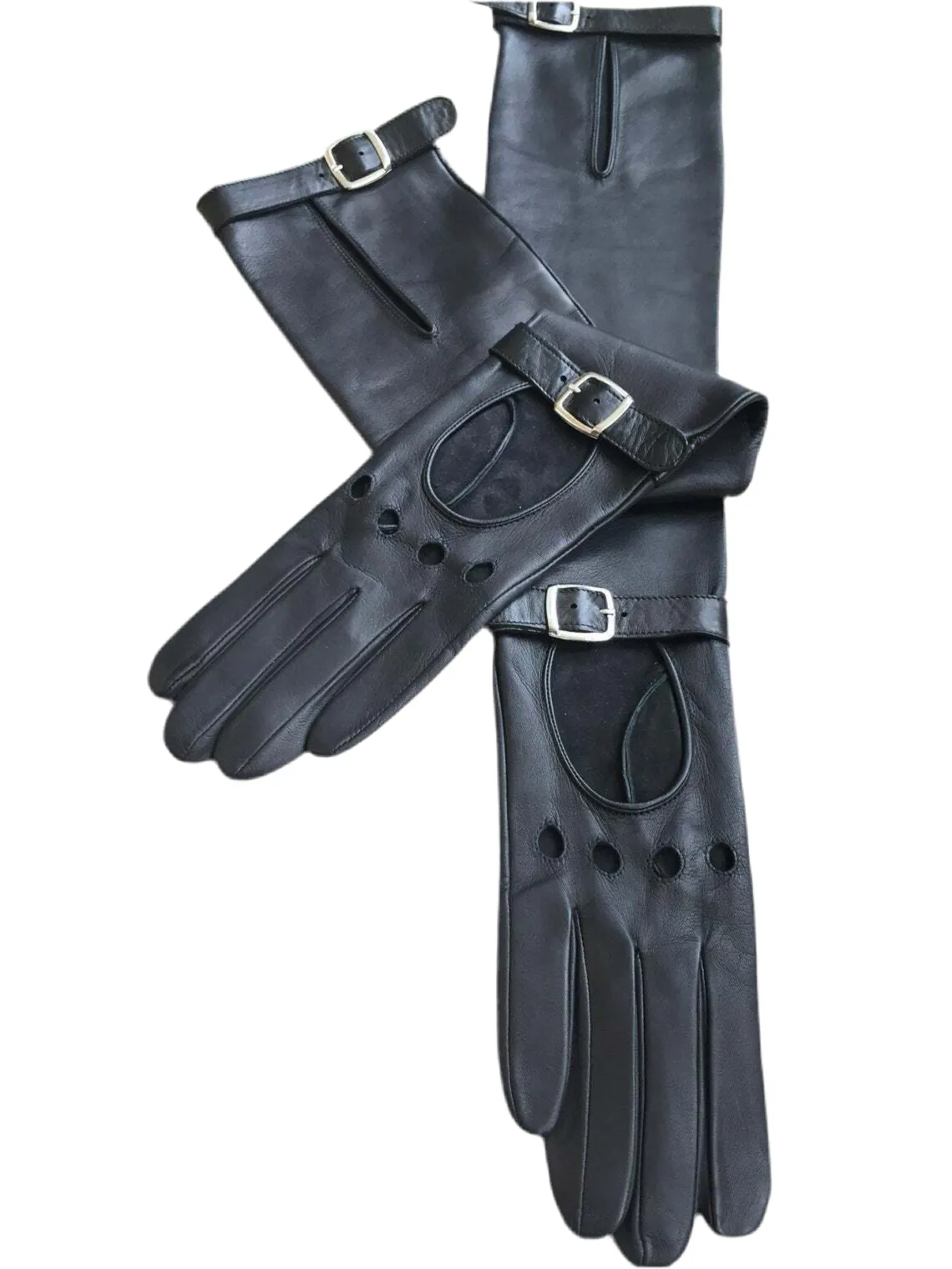 Handmade Women's Italian Napa Leather Lambskin Black Evening Unlined Gloves