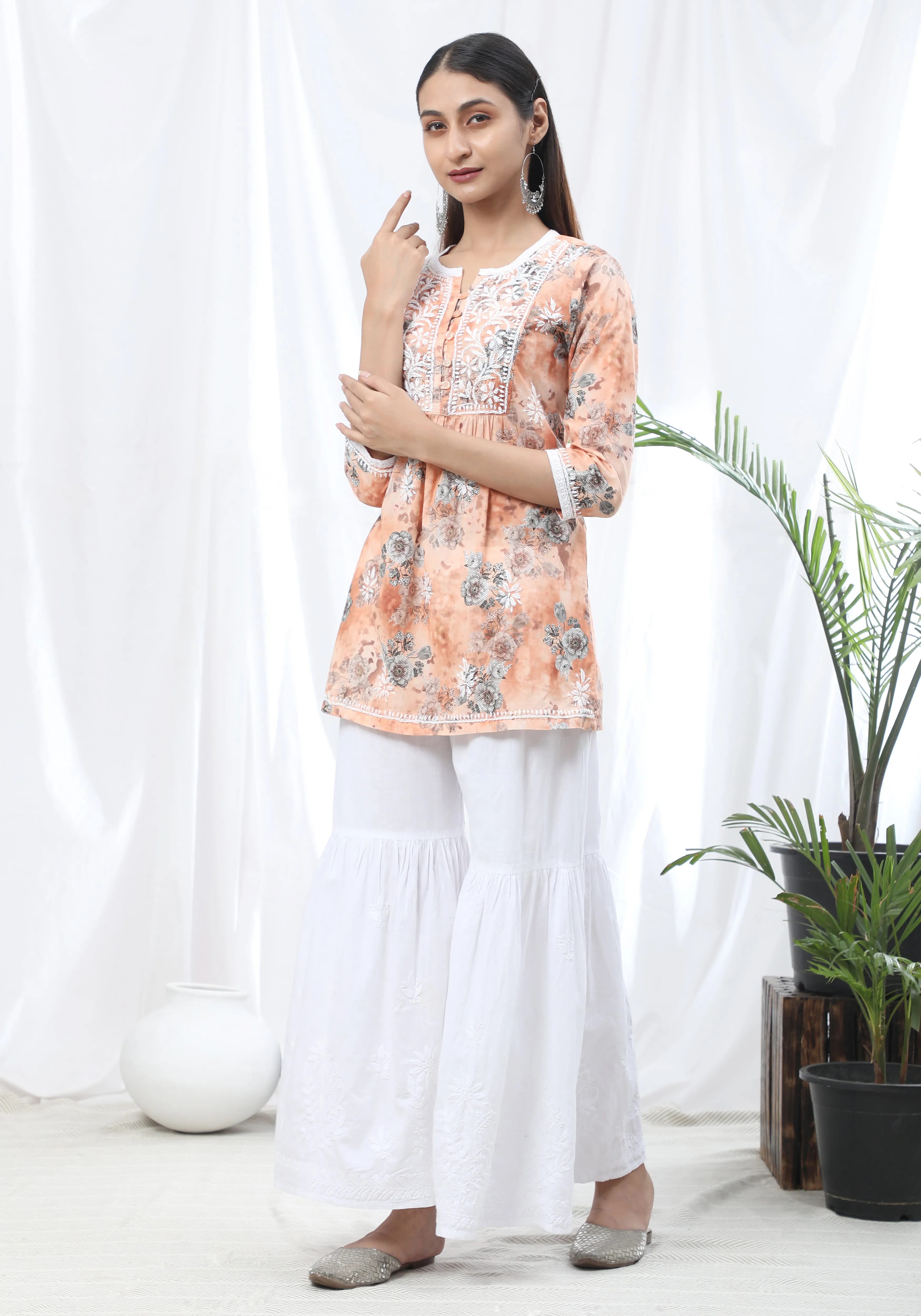 HOK Chikankari Tunic for Women Peach