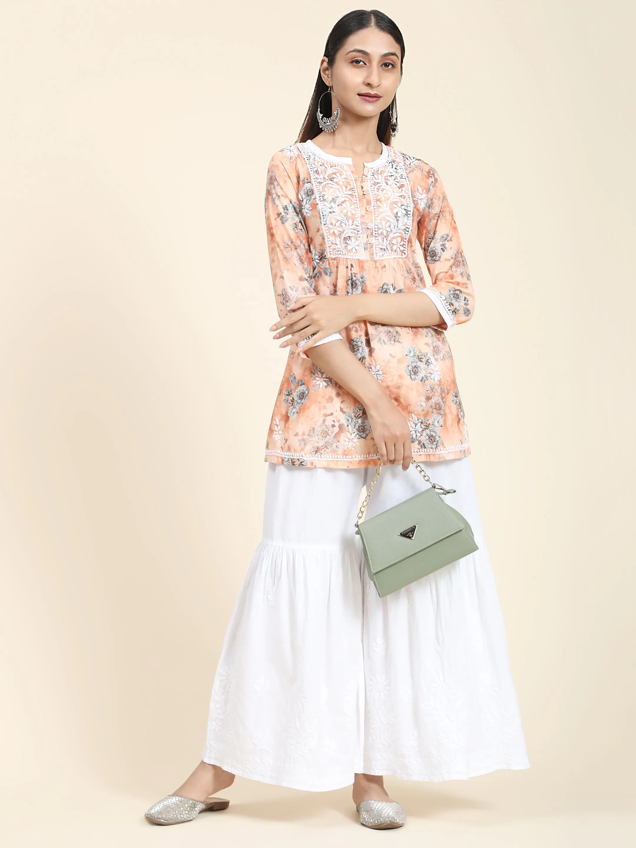 HOK Chikankari Tunic for Women Peach