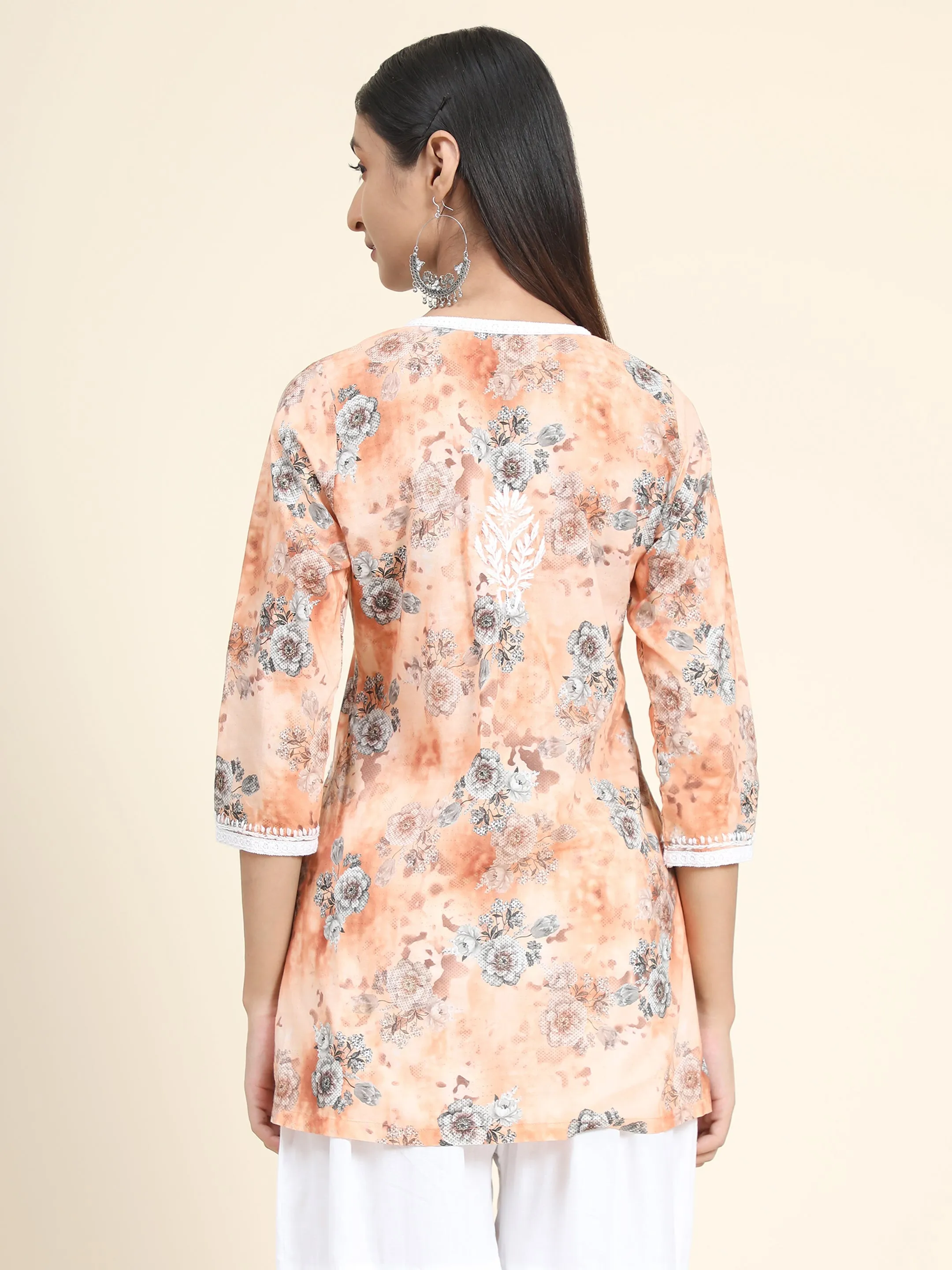 HOK Chikankari Tunic for Women Peach