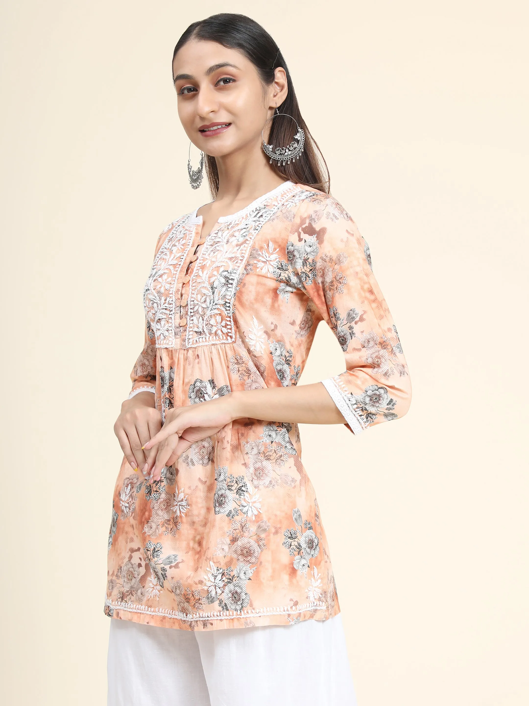 HOK Chikankari Tunic for Women Peach