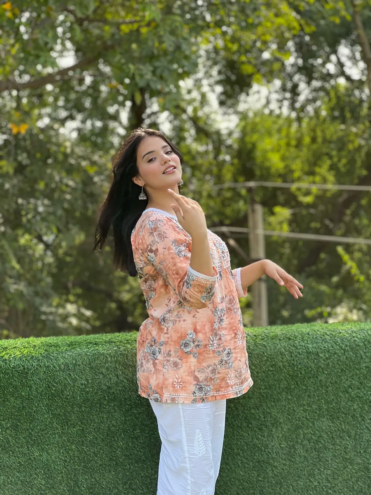 HOK Chikankari Tunic for Women Peach