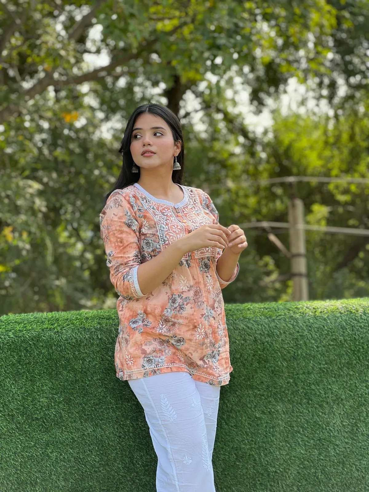 HOK Chikankari Tunic for Women Peach