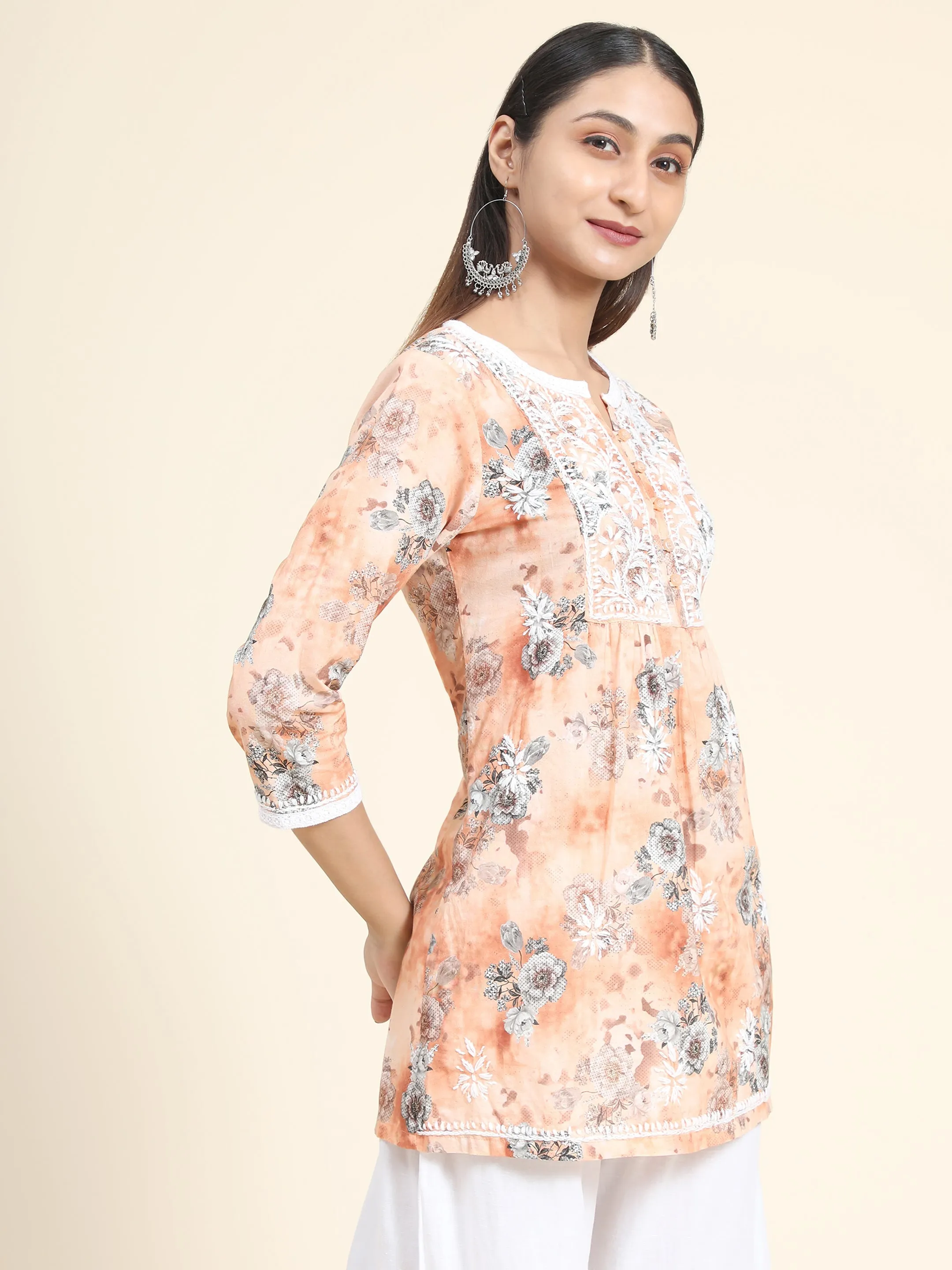 HOK Chikankari Tunic for Women Peach
