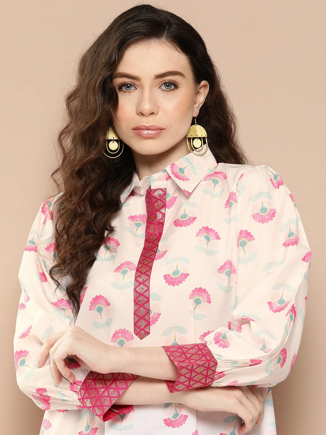 Jashvi Shirt Collar Printed Tunic