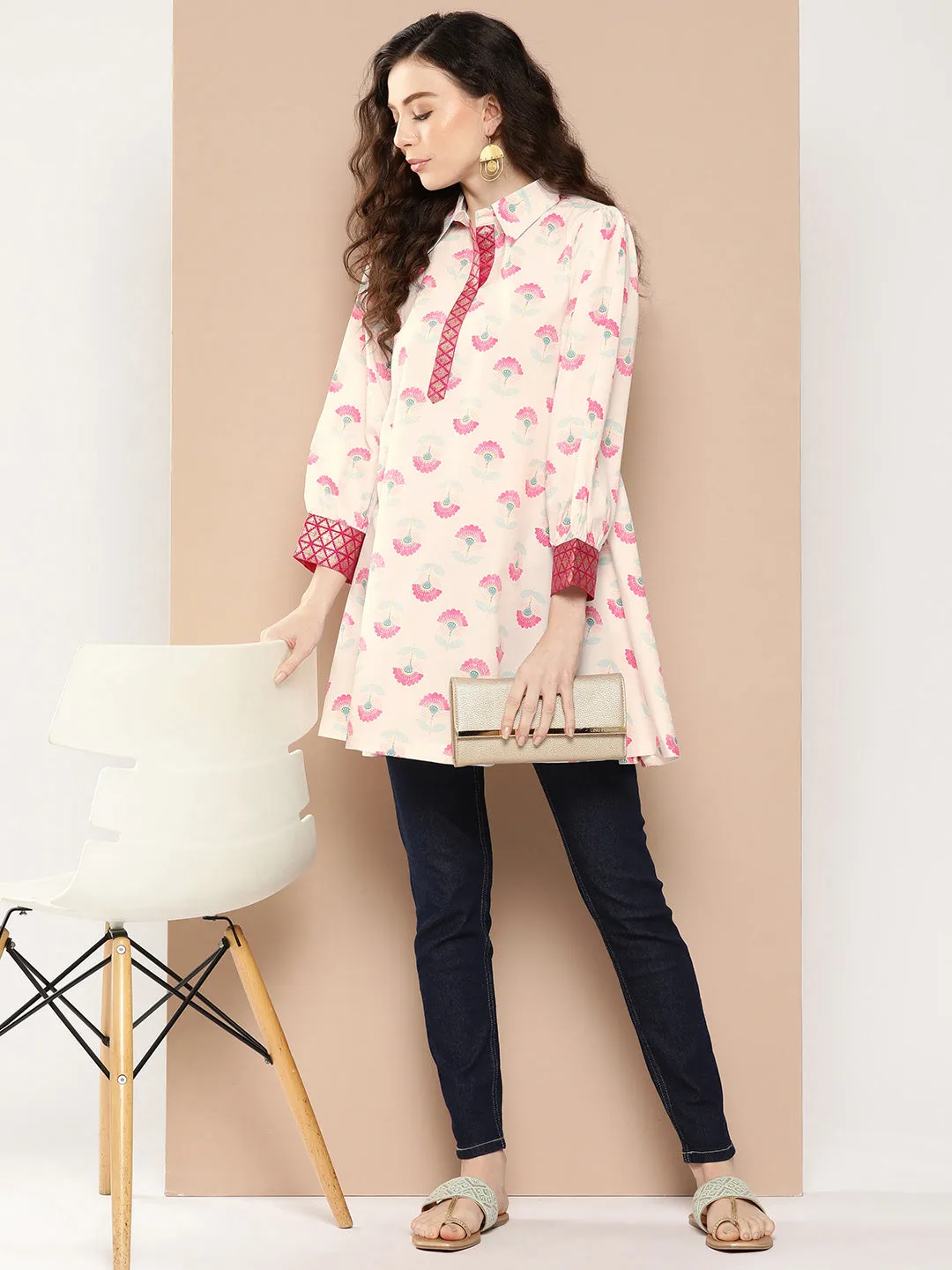 Jashvi Shirt Collar Printed Tunic