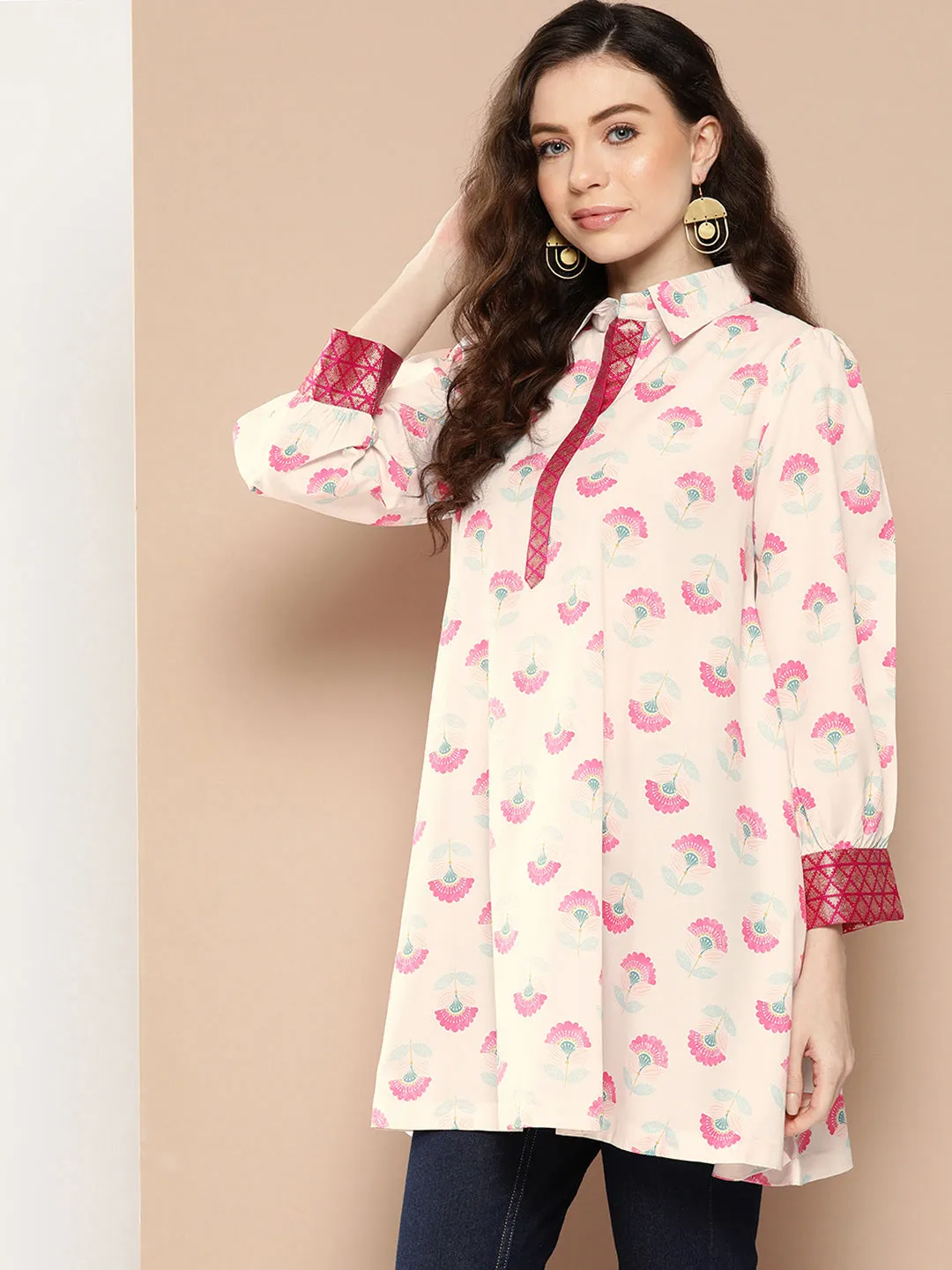 Jashvi Shirt Collar Printed Tunic
