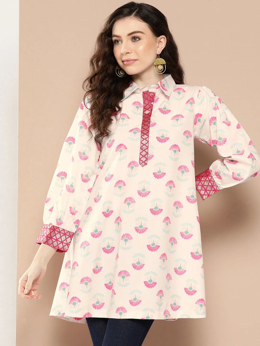 Jashvi Shirt Collar Printed Tunic