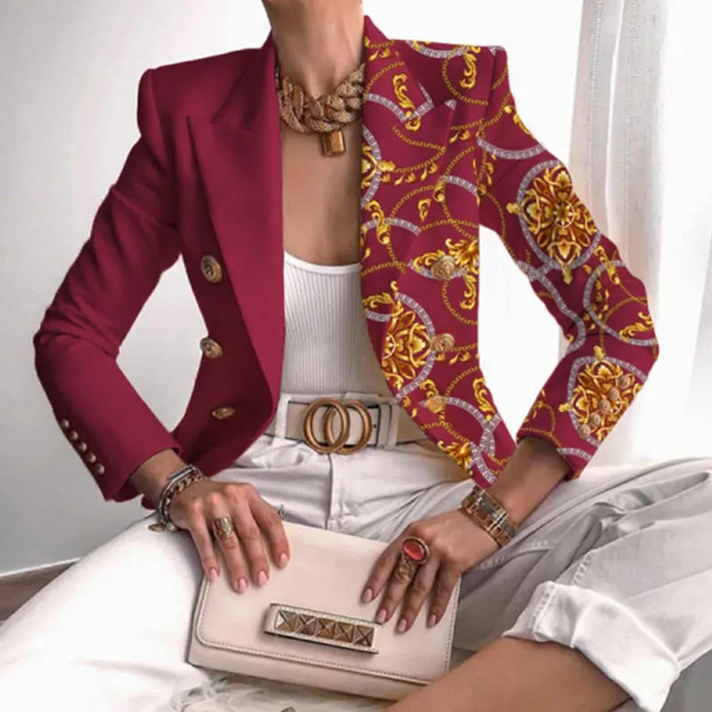 Joskaa Back To College Autumn Fashion Turn-Down Collar Women Outerwear Office Lady Elegant Butterfly Print Blazer Coat Spring Casual Long Sleeve Jacket