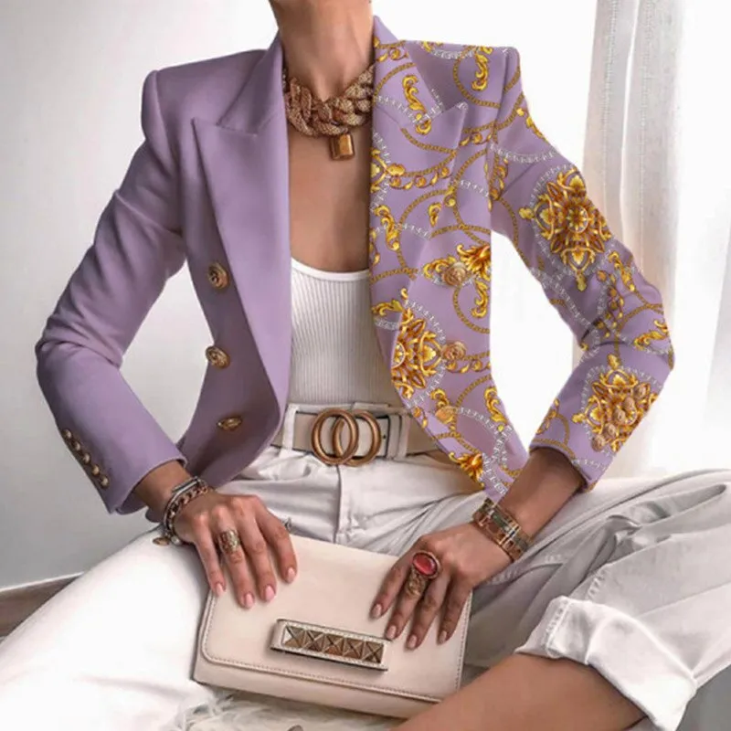 Joskaa Back To College Autumn Fashion Turn-Down Collar Women Outerwear Office Lady Elegant Butterfly Print Blazer Coat Spring Casual Long Sleeve Jacket