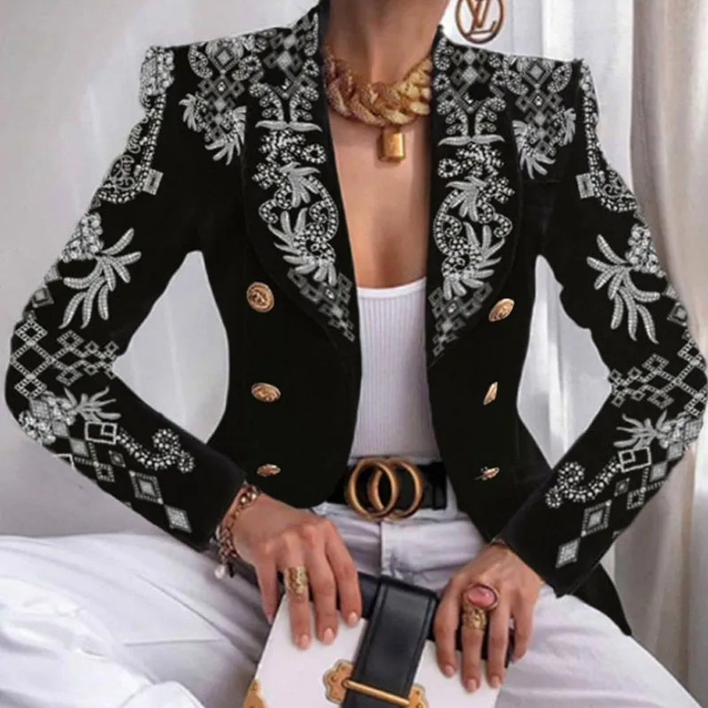 Joskaa Back To College Autumn Fashion Turn-Down Collar Women Outerwear Office Lady Elegant Butterfly Print Blazer Coat Spring Casual Long Sleeve Jacket