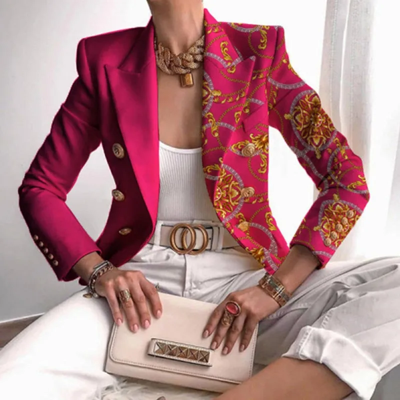 Joskaa Back To College Autumn Fashion Turn-Down Collar Women Outerwear Office Lady Elegant Butterfly Print Blazer Coat Spring Casual Long Sleeve Jacket