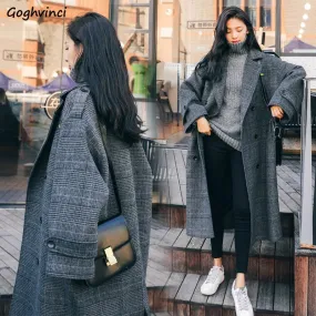 Joskaa Christmas Gift Wool Coat Women Plus Size Plaid Feminino Elegant Long Double Breasted Womens Winter Clothing Blends for Ladies Korean Fashion
