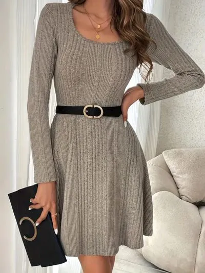 Joskaa Ribbed Scoop Neck Long Sleeve Sweater Dress