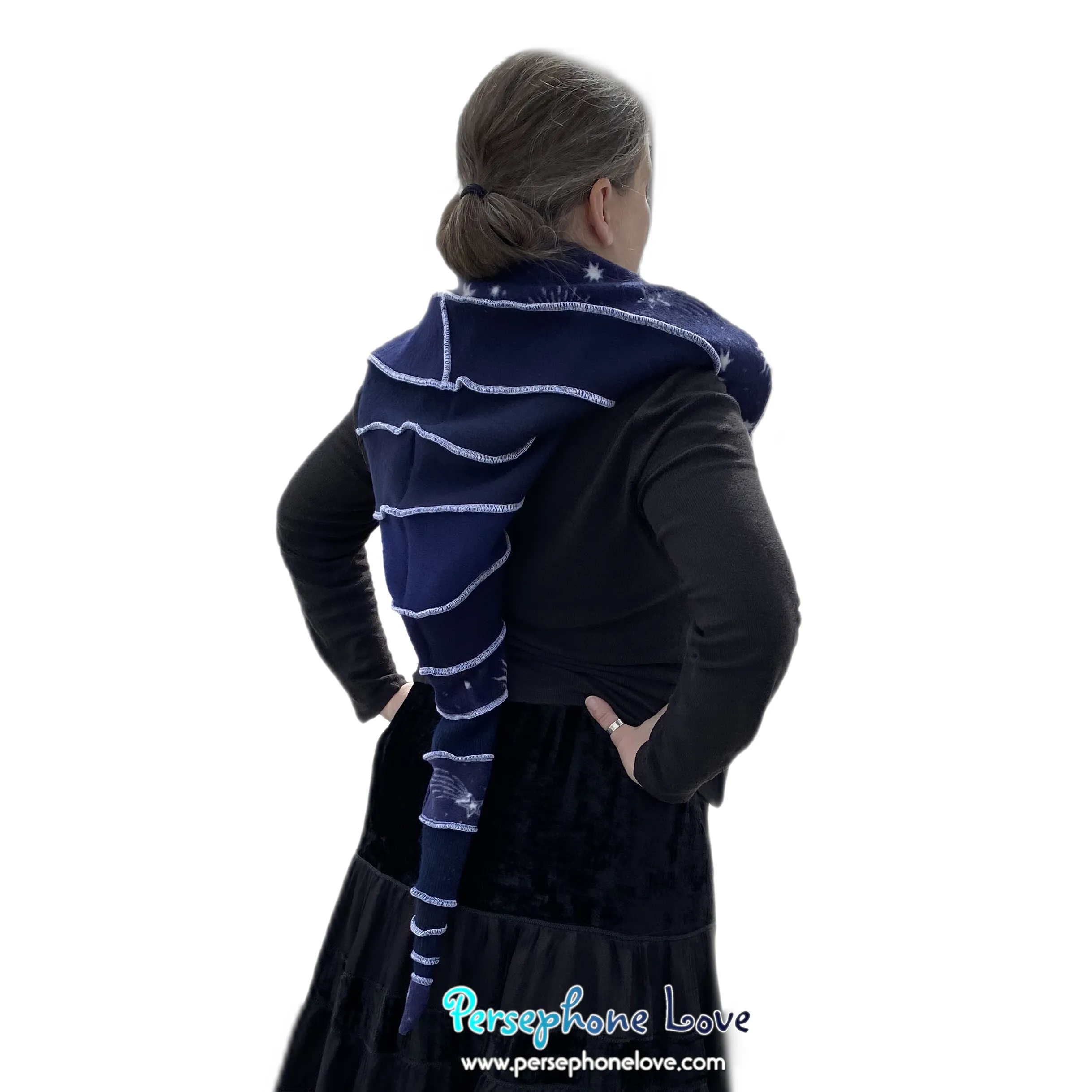 Katwise inspired blue felted cashmere/ merino wool recycled sweater elf hat/hood-1554