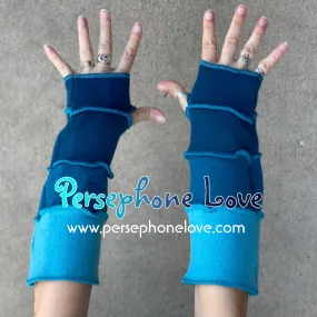 Katwise inspired needle-felted teal/turquoise 100% cashmere upcycled sweater arm warmers -1455