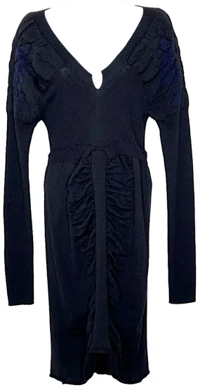 Marithe   Francois Girbaud France. Black Sweater Wool Long-Sleeve Fitted Dress