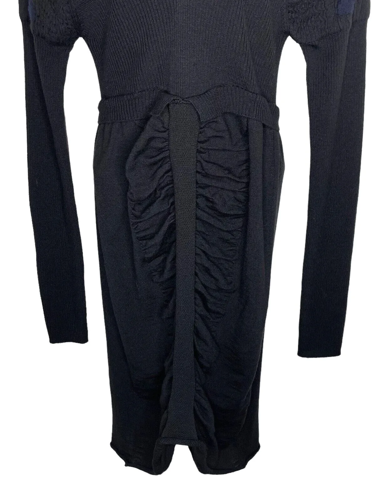 Marithe   Francois Girbaud France. Black Sweater Wool Long-Sleeve Fitted Dress