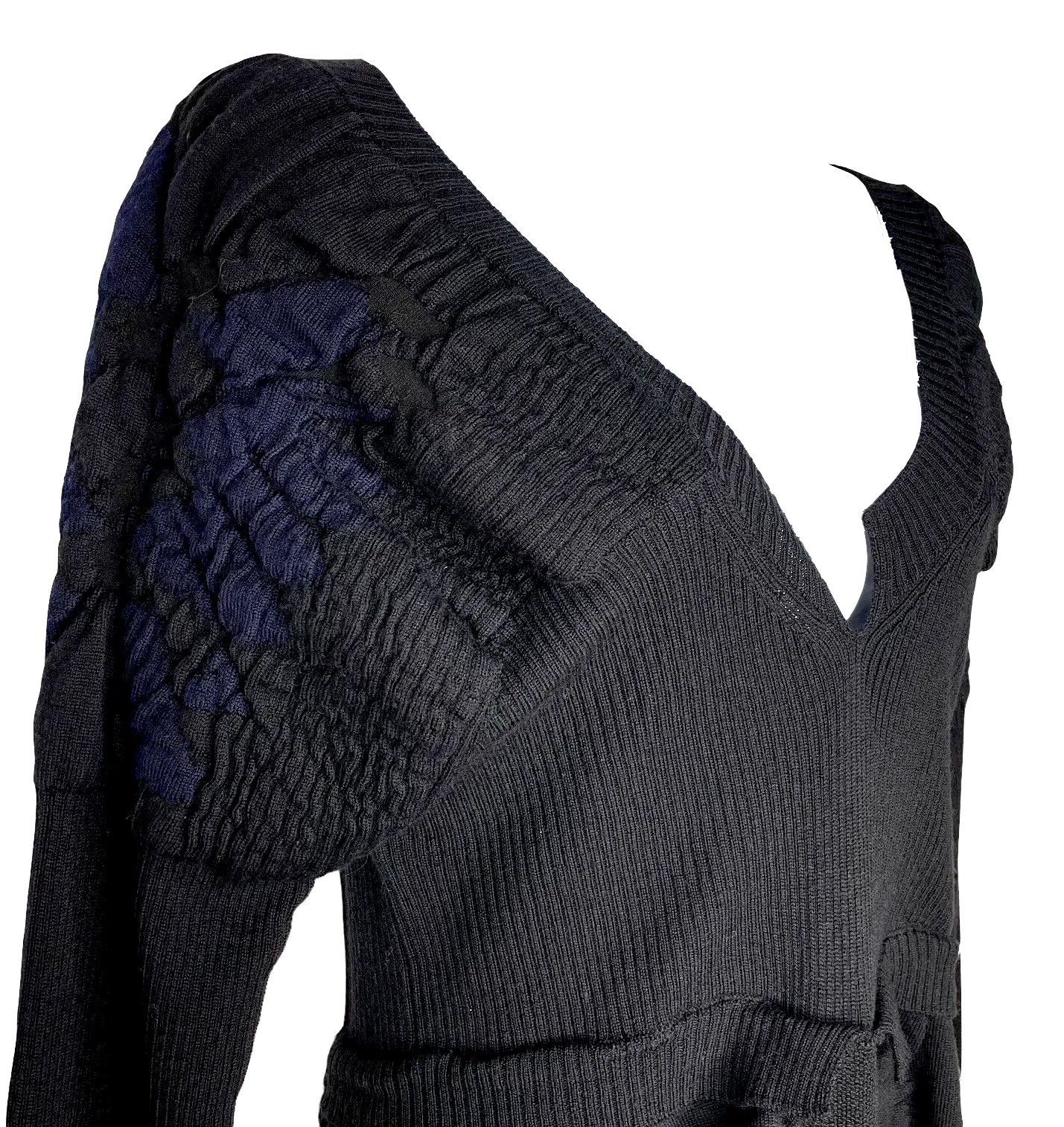 Marithe   Francois Girbaud France. Black Sweater Wool Long-Sleeve Fitted Dress