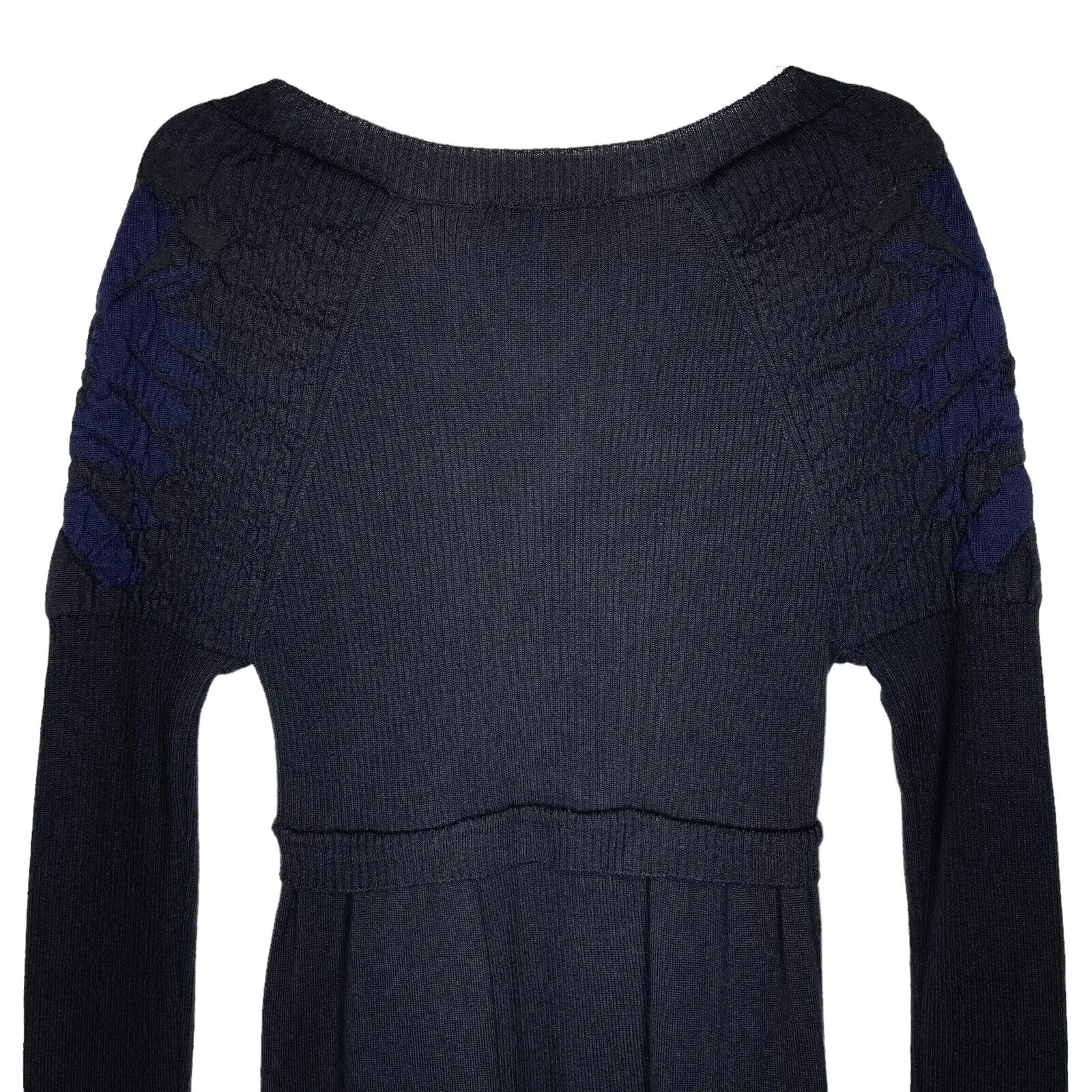 Marithe   Francois Girbaud France. Black Sweater Wool Long-Sleeve Fitted Dress