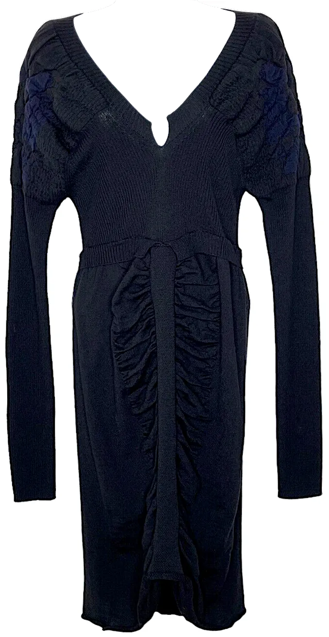 Marithe   Francois Girbaud France. Black Sweater Wool Long-Sleeve Fitted Dress