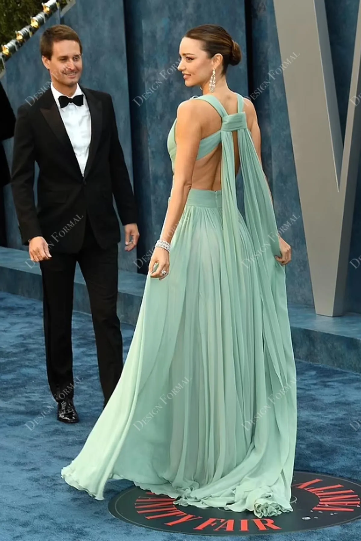 Miranda Kerr Vanity Fair Oscar Party Sexy Plunging Sage Chiffon Dress