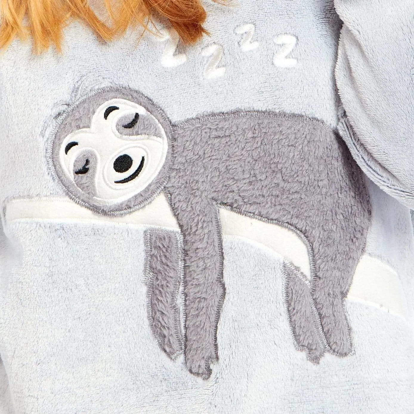 Mother Daughter Matching Sloth Hooded Fleece Pyjamas Plush Flannel Twosie Loungewear with Sherpa Lining Multiple Sizes Cozy Embroidered Sloth Design by Daisy Dreamer