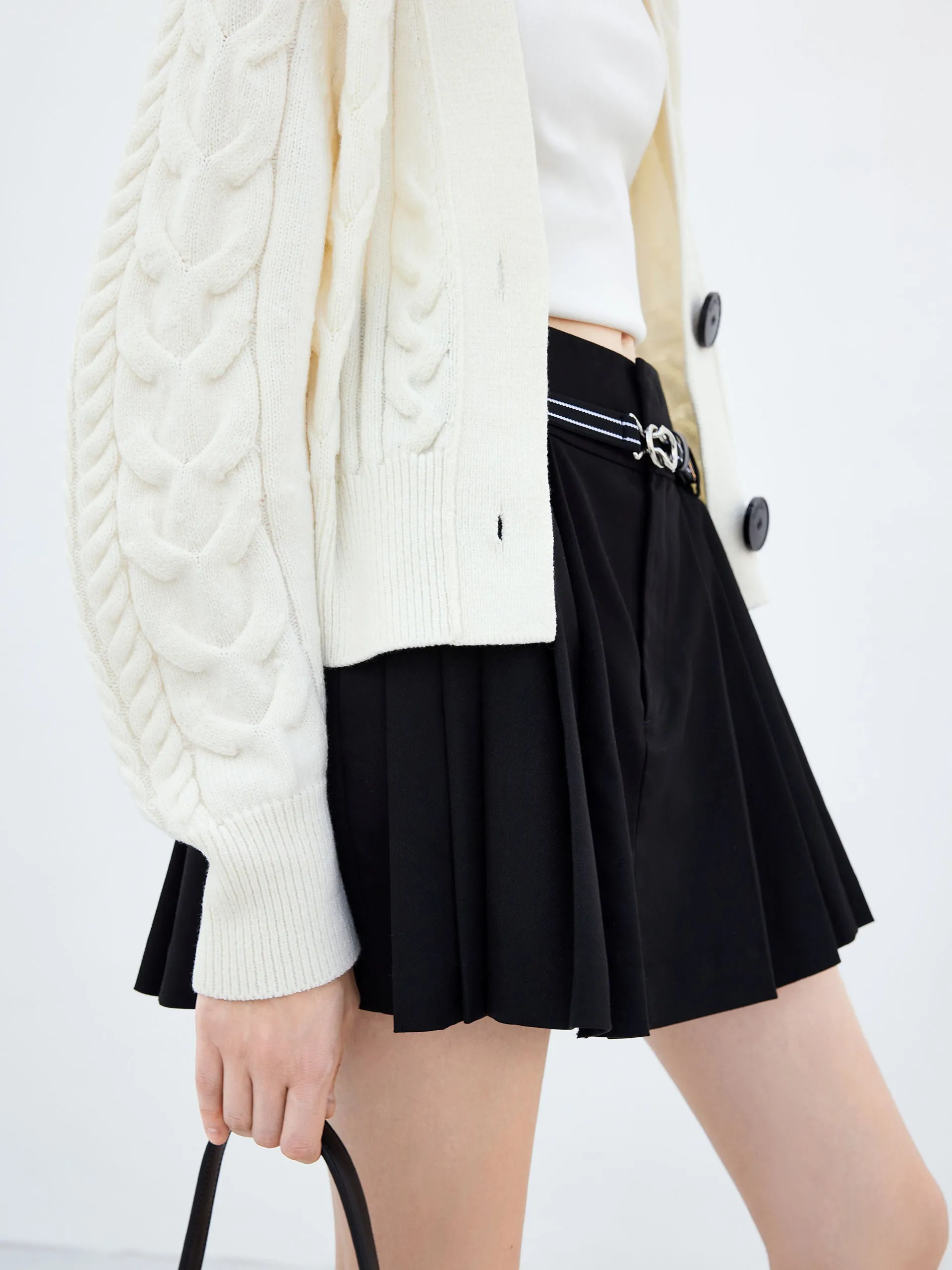 Pleated Mini Skirt with Belt