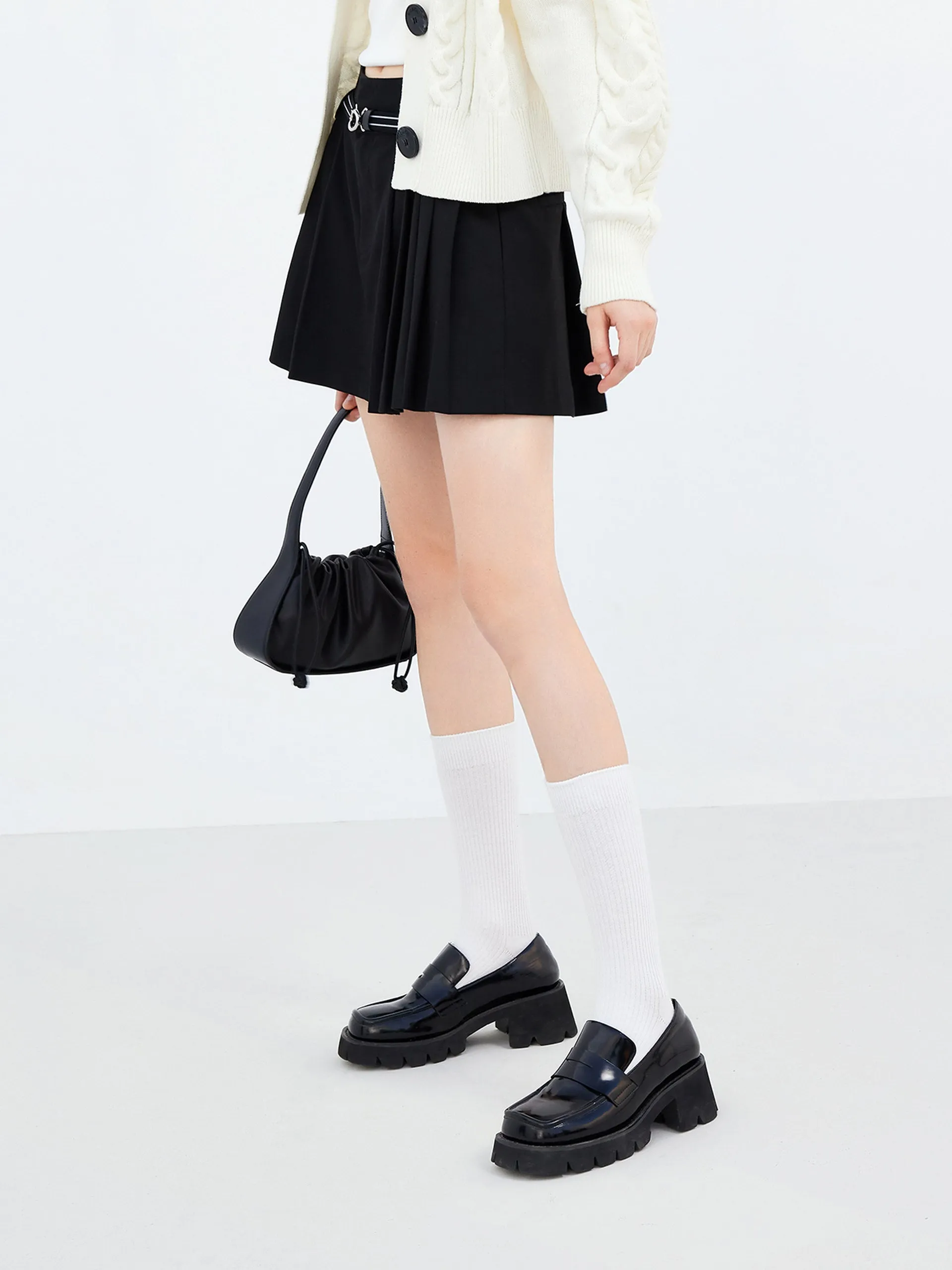 Pleated Mini Skirt with Belt