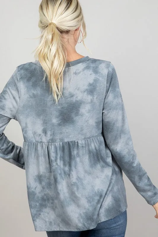 Plus Cloud Tie Dye V-Neck Babydoll Top