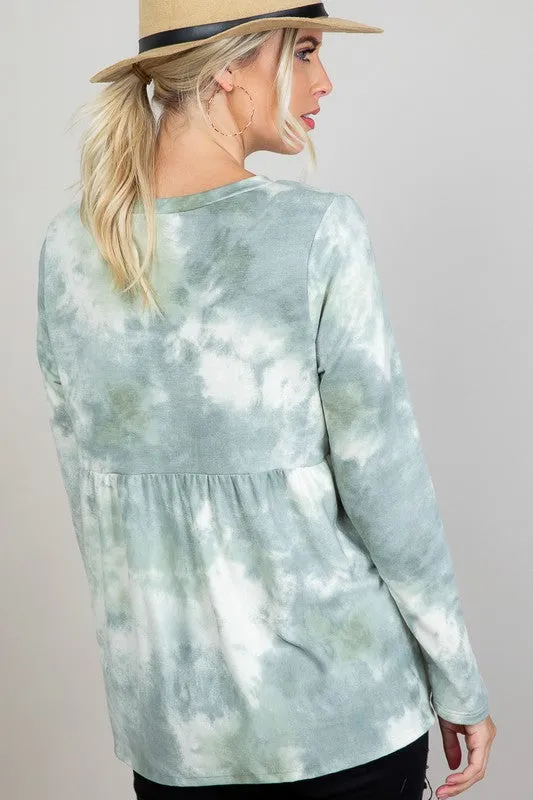 Plus Cloud Tie Dye V-Neck Babydoll Top