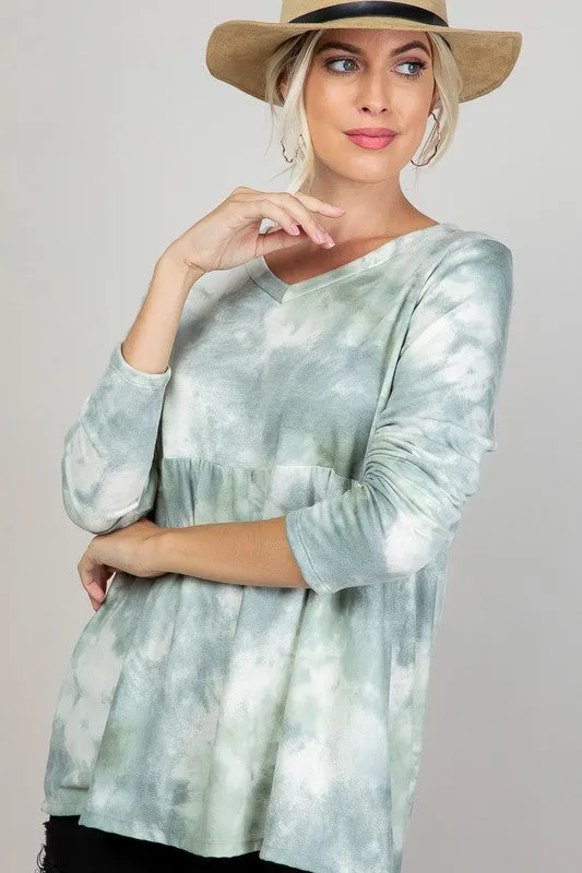 Plus Cloud Tie Dye V-Neck Babydoll Top