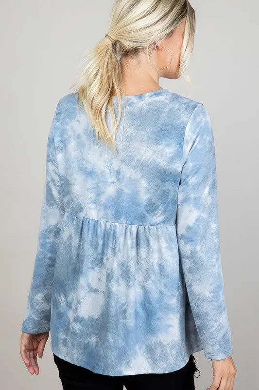 Plus Cloud Tie Dye V-Neck Babydoll Top