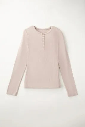 Ribbed Knit Henley Top | Long-Sleeve Shirt with 6 Buttons