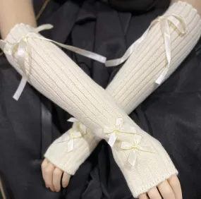 Ribbons Arm Sleeve Knit Gloves