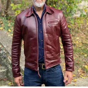 Shirt Collar Maroon Leather Jacket