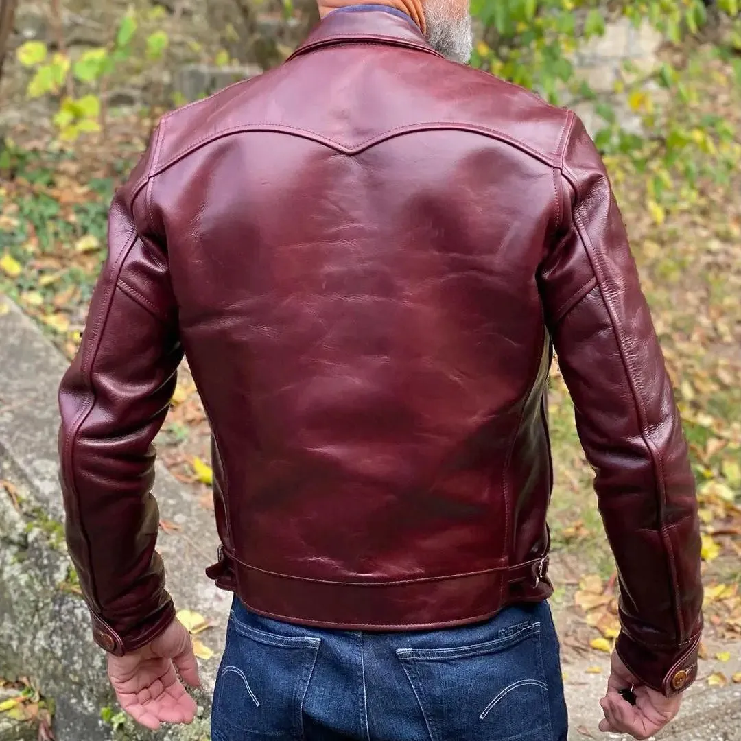 Shirt Collar Maroon Leather Jacket