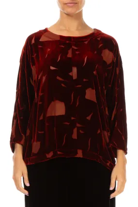 Short Abstract Devoré Brick Silk Velvet Blouse