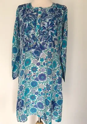 Silk Long Tunic in Cobalt Embroidery