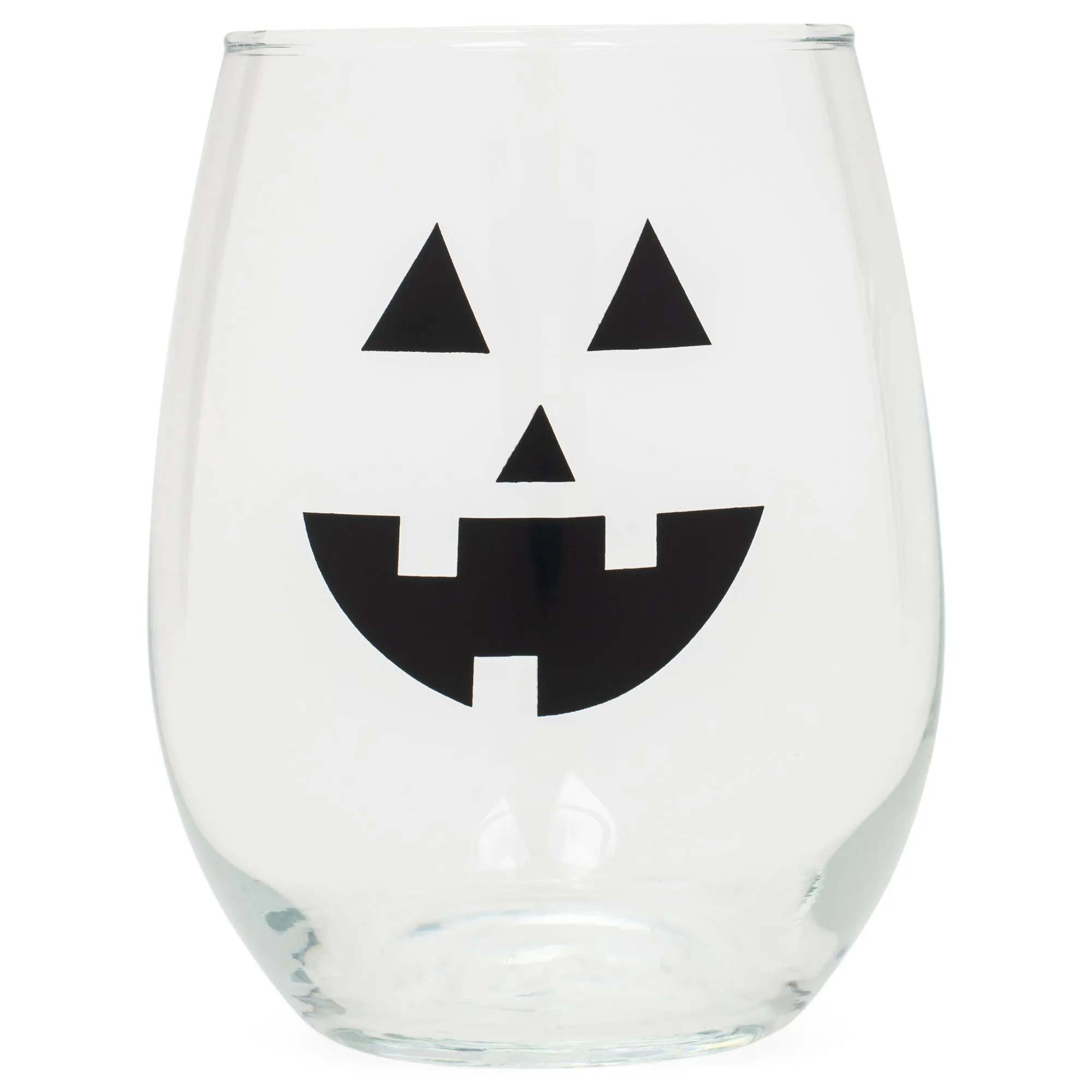 Smiling Jack O Lantern Face Black 14 ounce Glass Stemless Wine Tumbler Glass