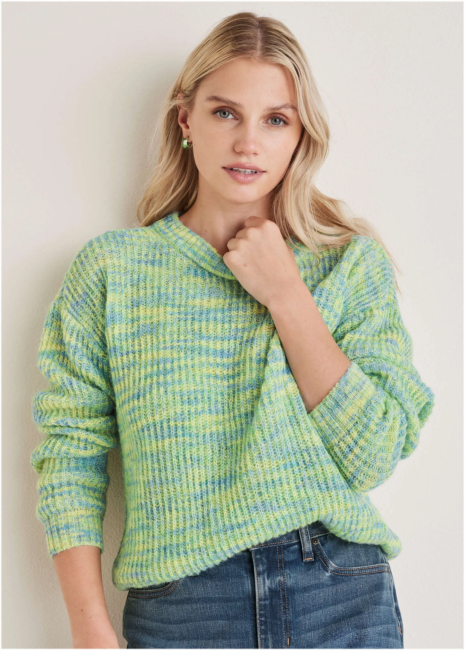 Space Dye Crew Neck Sweater - Green Multi