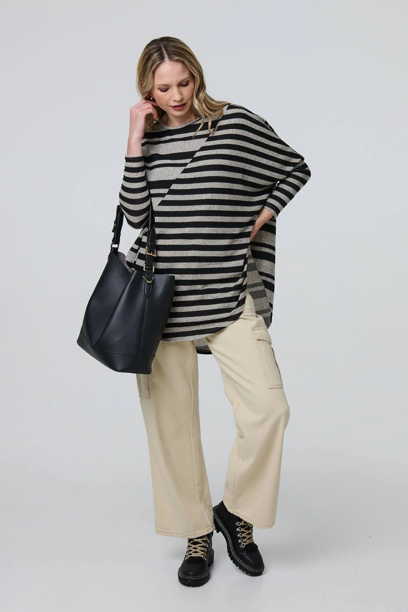 Striped Asymmetric Long Sleeve Tunic Top