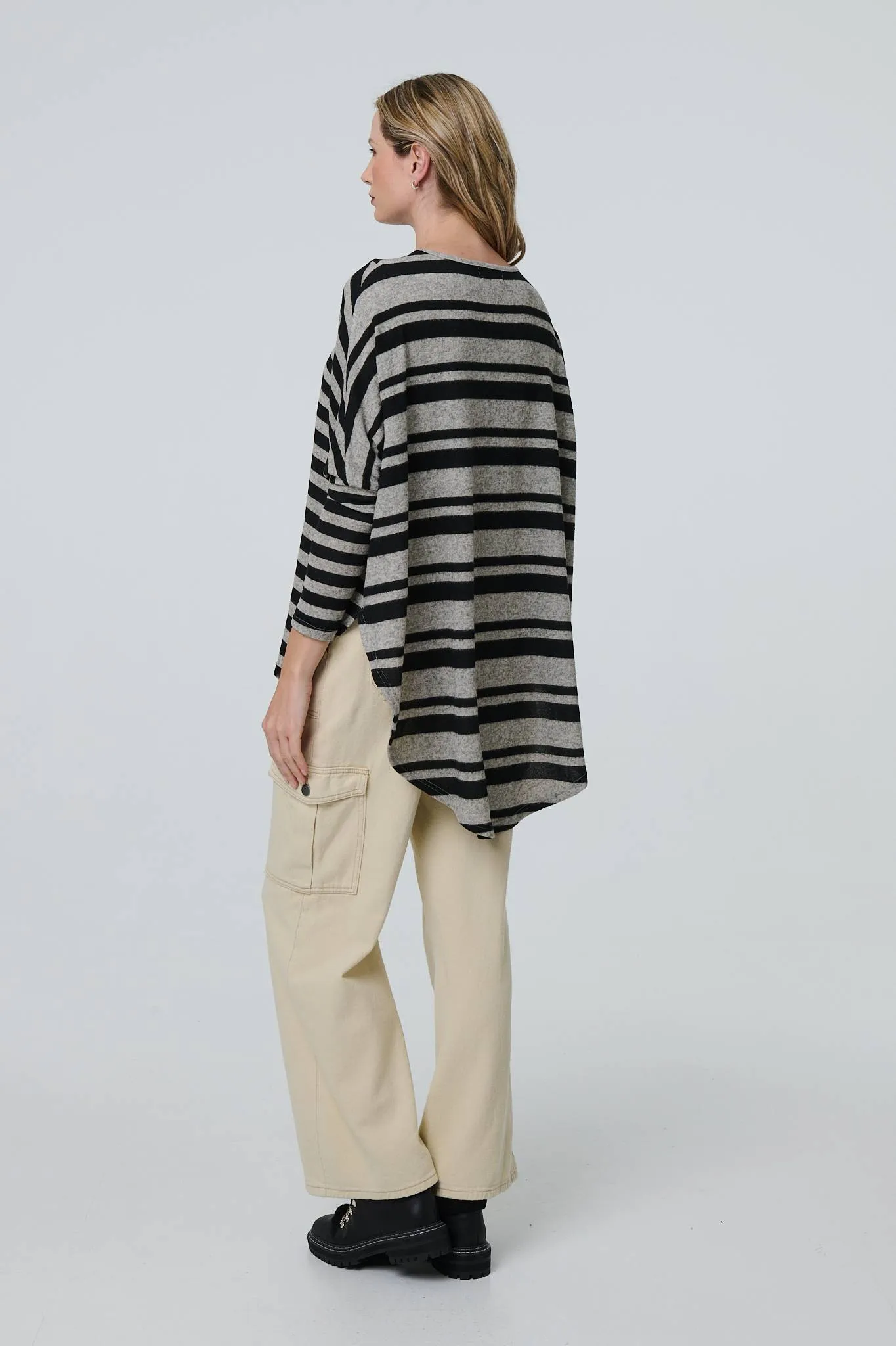 Striped Asymmetric Long Sleeve Tunic Top