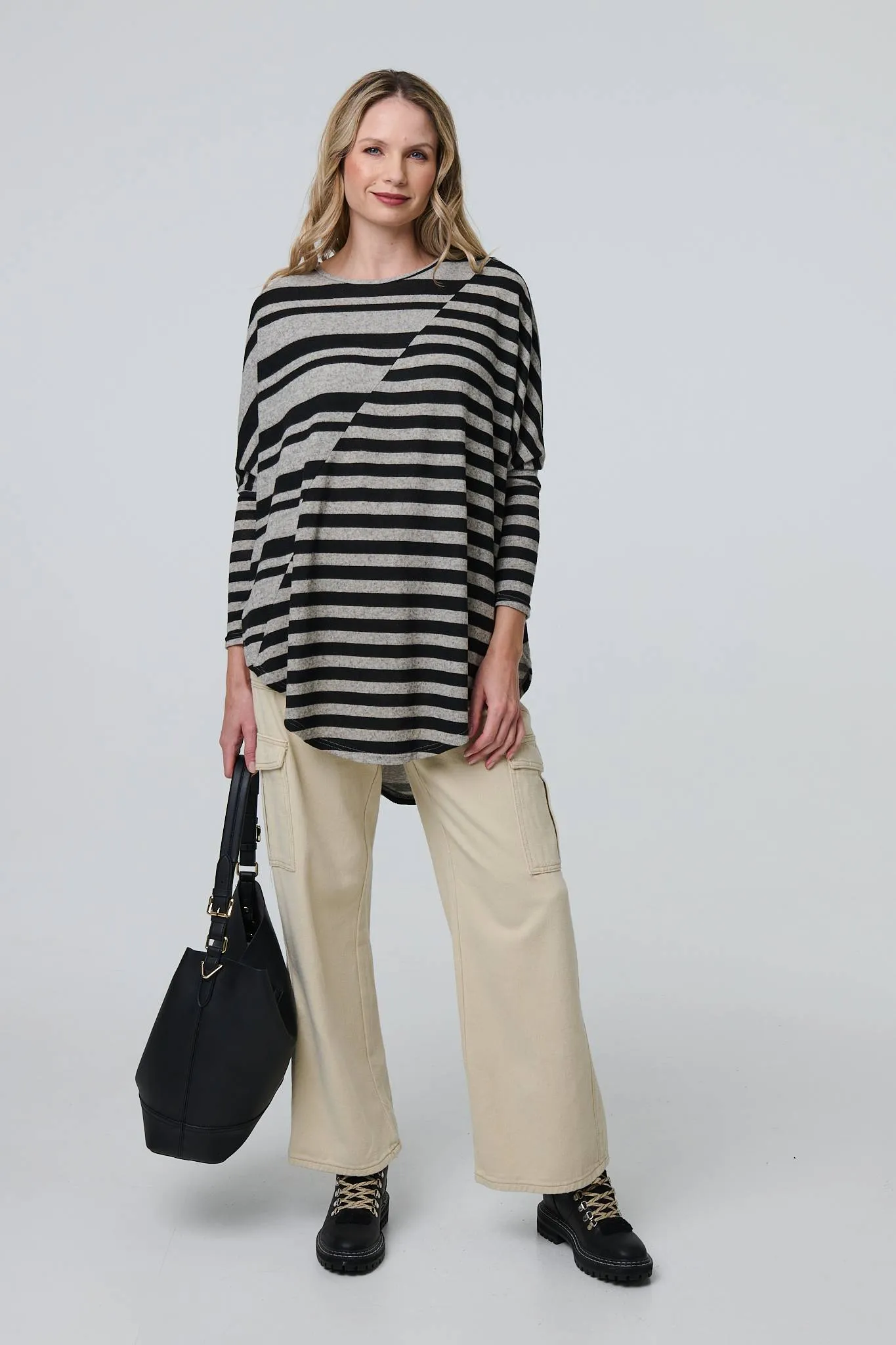 Striped Asymmetric Long Sleeve Tunic Top