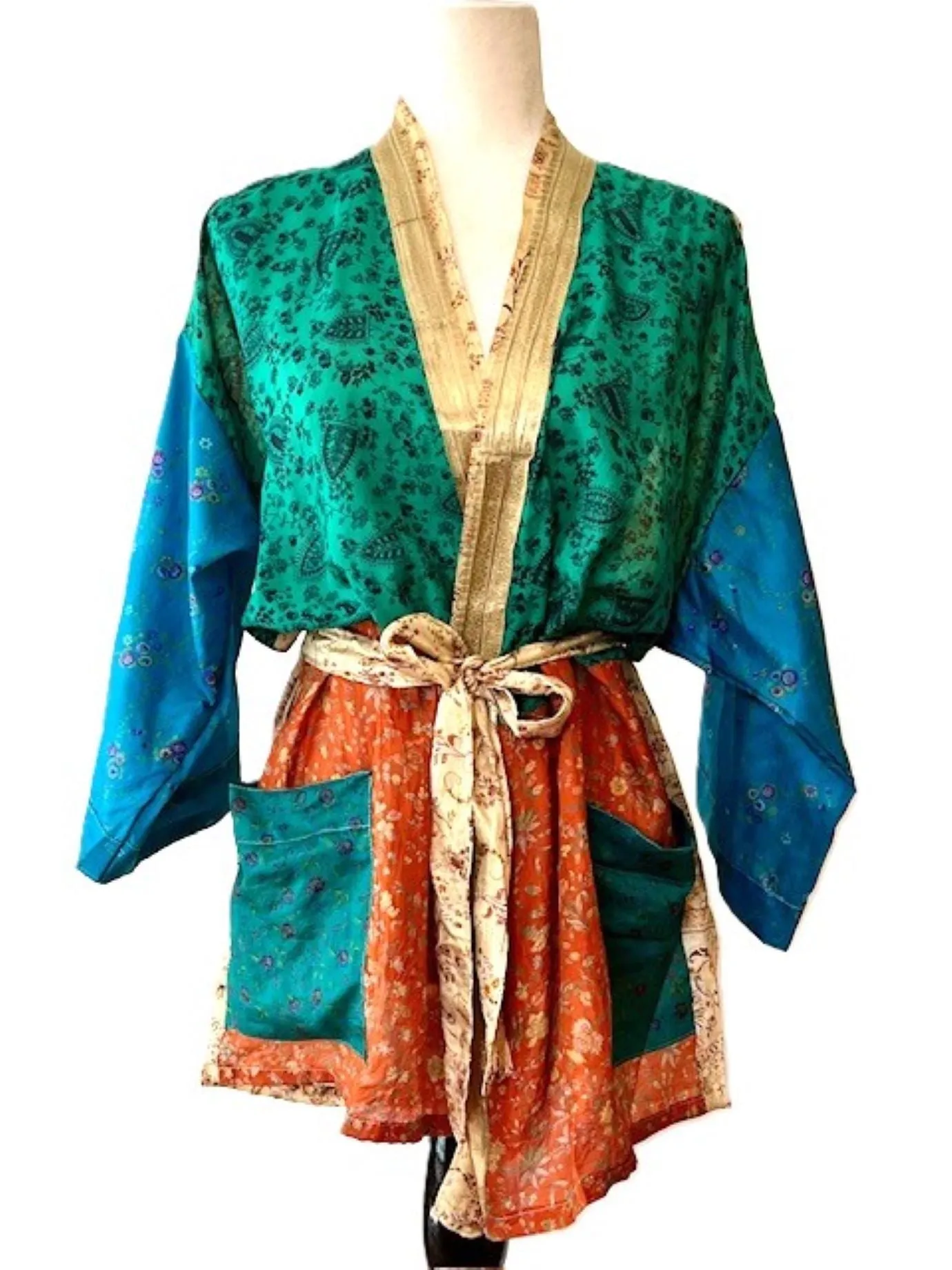 The Accessory In Demand, The Short Silk Kimono Jacket. Fashionable and Elegant. (Gold)