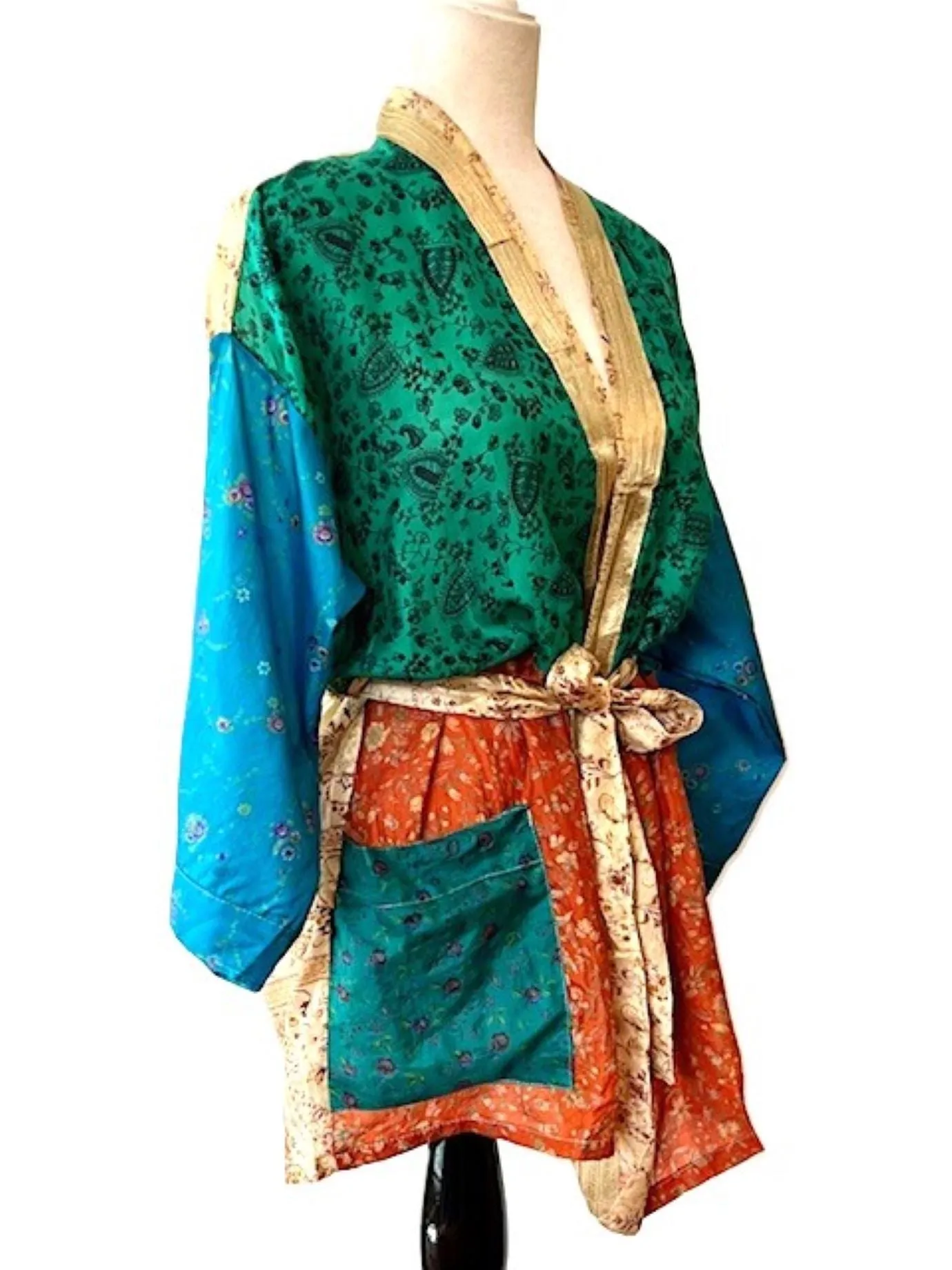 The Accessory In Demand, The Short Silk Kimono Jacket. Fashionable and Elegant. (Gold)