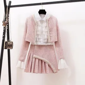 Three Piece  Charm School Dress Set with Sweater, Top, and Skirt  Kawaii Academia Y2K Cottagecore Coquette Fairycore Dollette Princesscore Bottoms